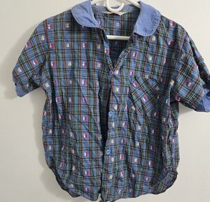 Plaid Shirt with Blue Collar